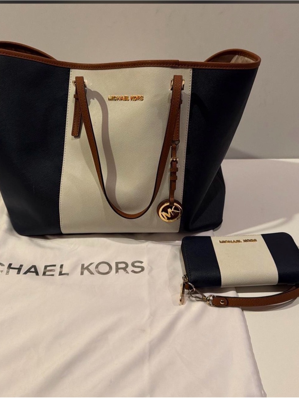 Michael Kors Navy & White Center-Stripe Tote Bag
